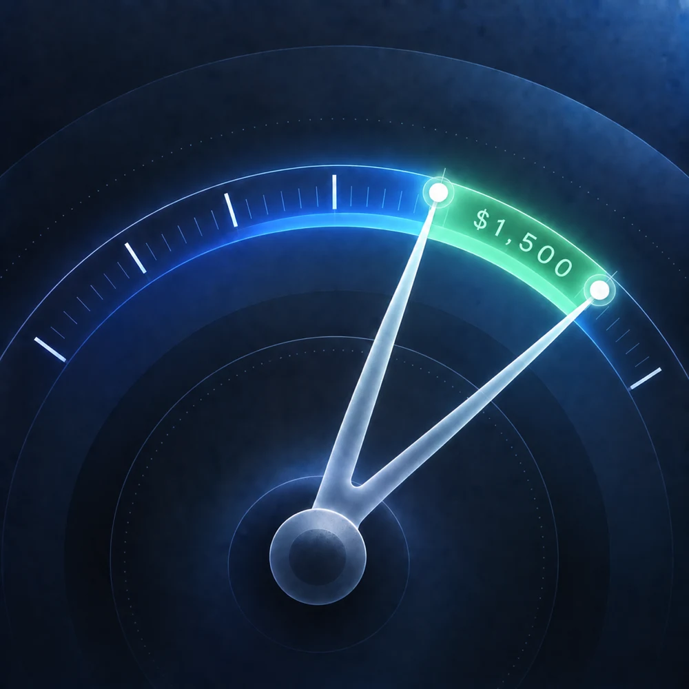 Gauge illustration: two needles hold the same $1,500 gap