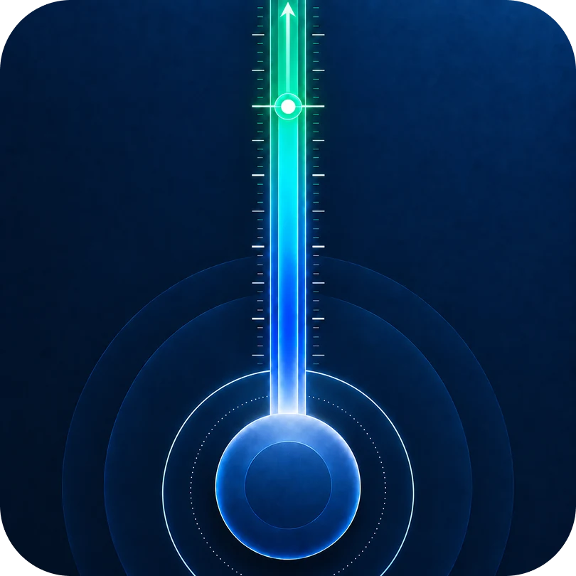 Thermometer illustration: the scale rises past the top with no cap