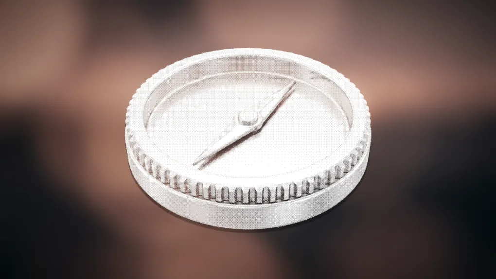 Dithered illustration of a navigator's compass with a raised needle
