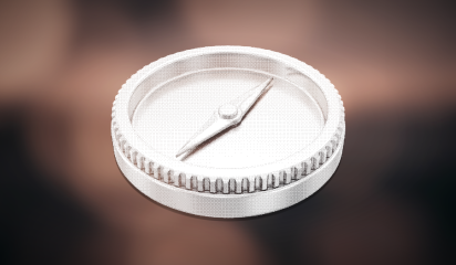 Dithered illustration of a navigator's compass with a raised needle
