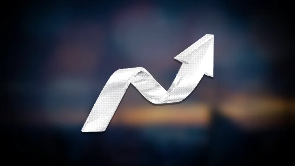 Dithered chrome rendering of an upward arrow ribbon