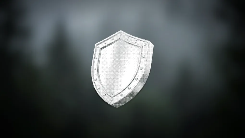 Dithered illustration of a shield standing upright