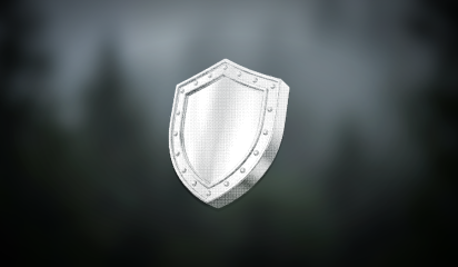 Dithered illustration of a shield standing upright