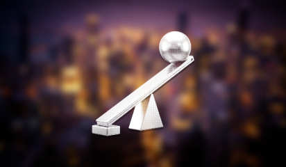 Dithered chrome rendering of a lever and fulcrum lifting a heavy sphere