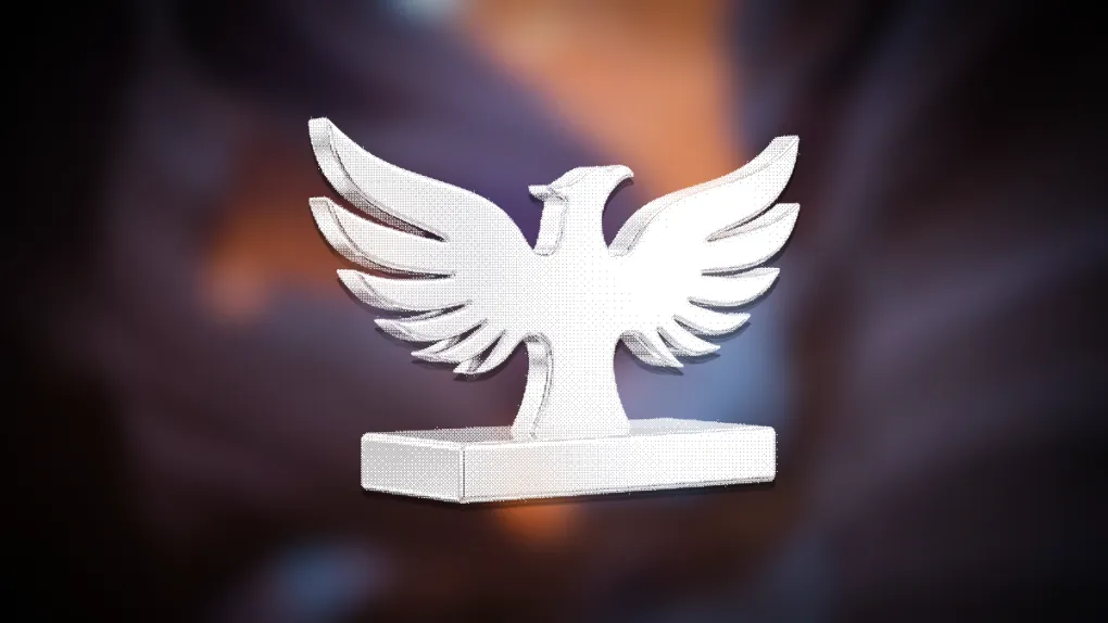 Dithered chrome rendering of a phoenix sculpture