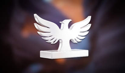 Dithered chrome rendering of a phoenix sculpture